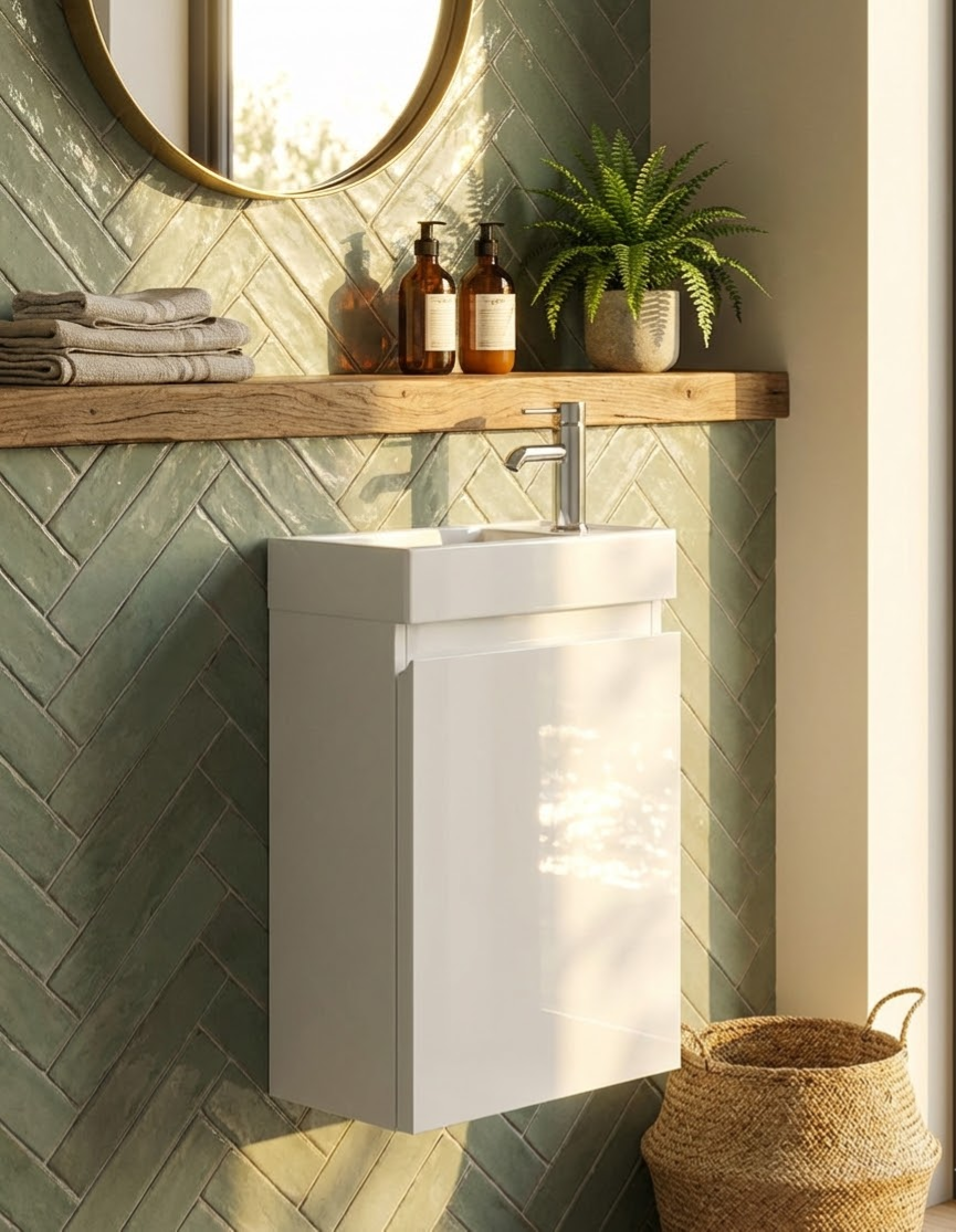 400mm - Wall Hung Vanity Unit & Basin White Gloss 100% Waterproof PVC Cabinet