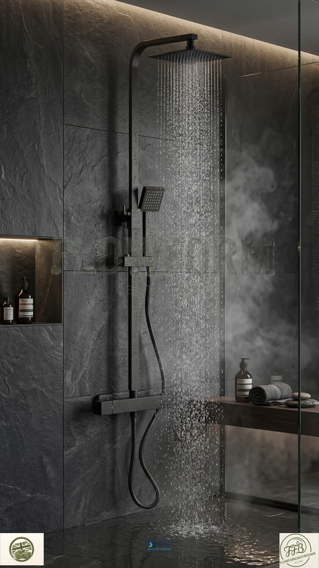 FlowForm Core - Square - Thermostatic Shower System Dual Head