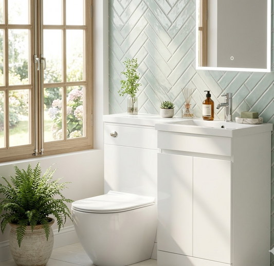 FlowForm 1100mm PVC L-Shape Vanity & WC Unit - Right Hand, White Gloss