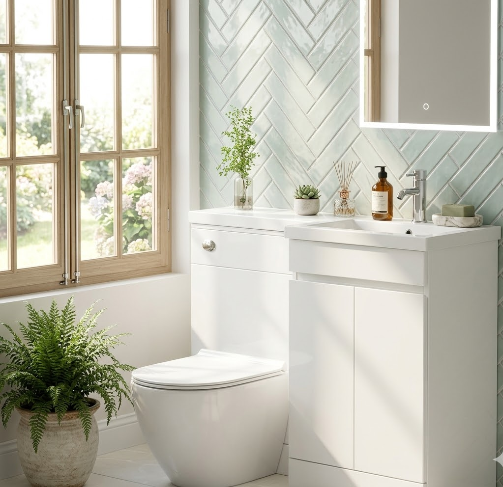 FlowForm 1000mm PVC L-Shape Vanity & WC Unit - Right Hand, White Gloss