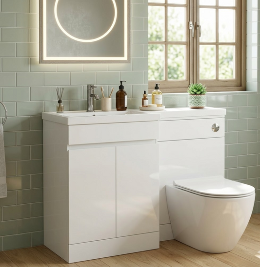 FlowForm 1100mm PVC L-Shape Vanity & WC Unit - Left Hand, White Gloss